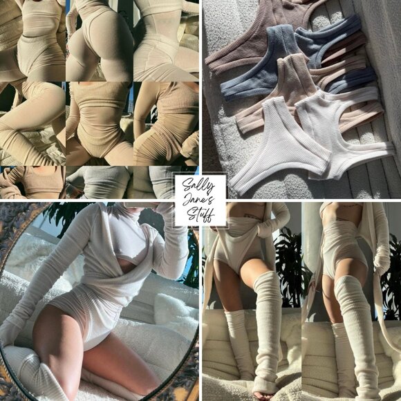 Laina rauma Sold Out Latte Dance Class Fuzzy Ribbed Thong Sports Bra Set Medium - Picture 1 of 16